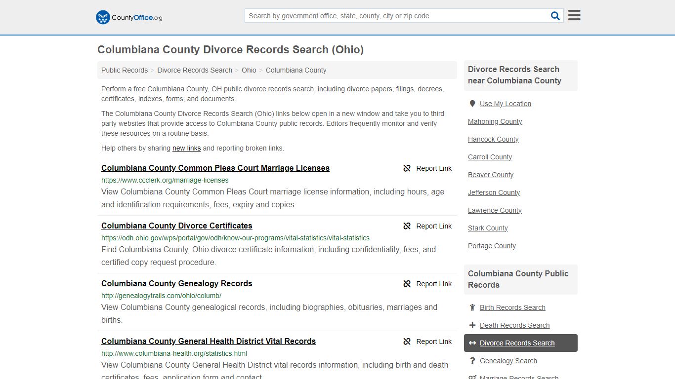Columbiana County Divorce Records Search (Ohio) - County Office